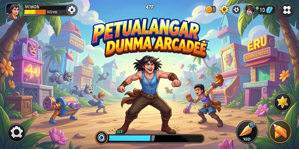 Screenshot utama 47F menampilkan aksi seru dalam gameplay Arcade.