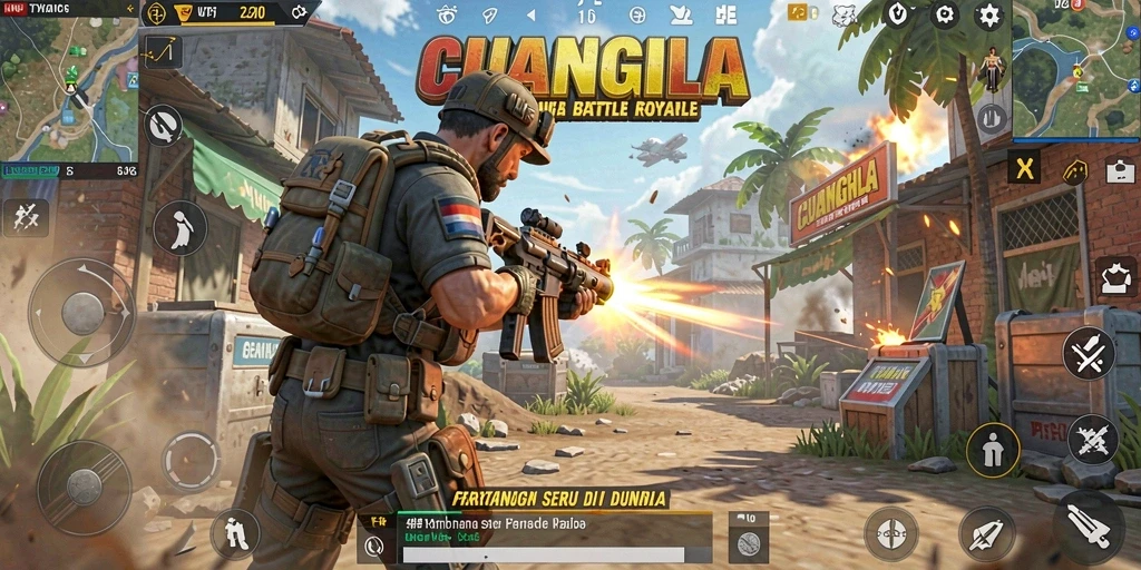 Screenshot gameplay CUANGILA menunjukkan aksi pertempuran Battle Royale yang seru.