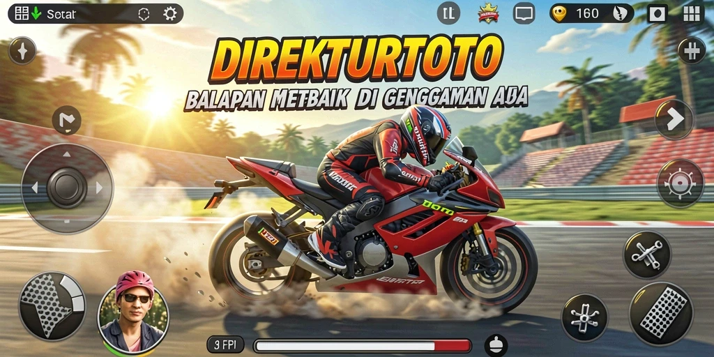 Gameplay mendebarkan dari DIREKTURTOTO dengan motor balap yang cepat.