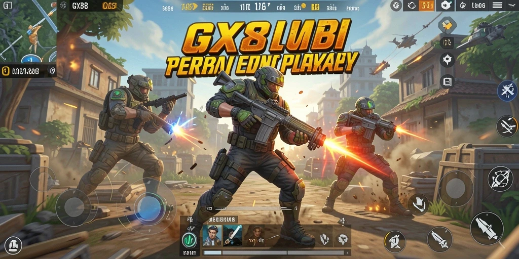 Tampilan seru dari pertempuran di GX88 dengan gameplay Battle Royale yang mendebarkan.