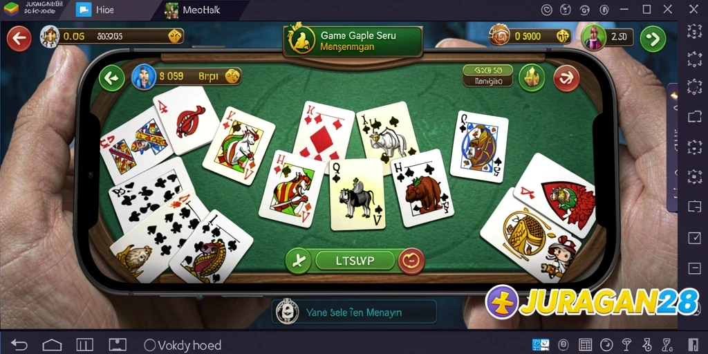Tampilan gameplay JURAGAN28 saat bermain Gaple dengan teman.