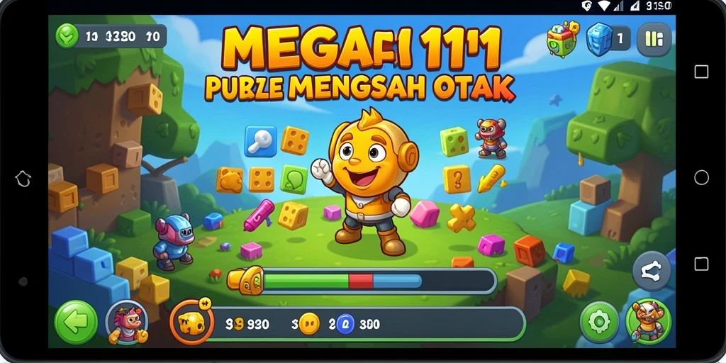 Screenshot utama MEGA111 menampilkan gameplay Puzzle yang menantang.