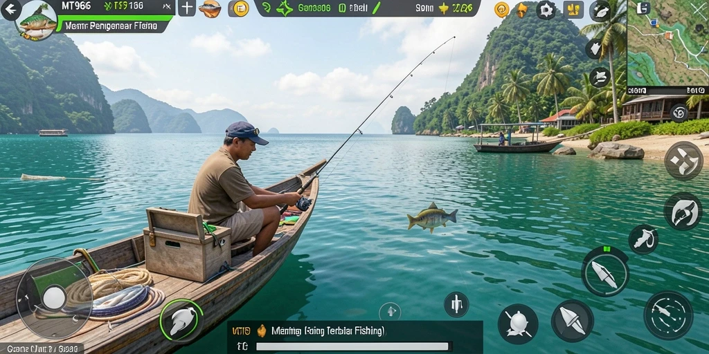 Tampilan gameplay menarik dari MT966 saat memancing di danau.