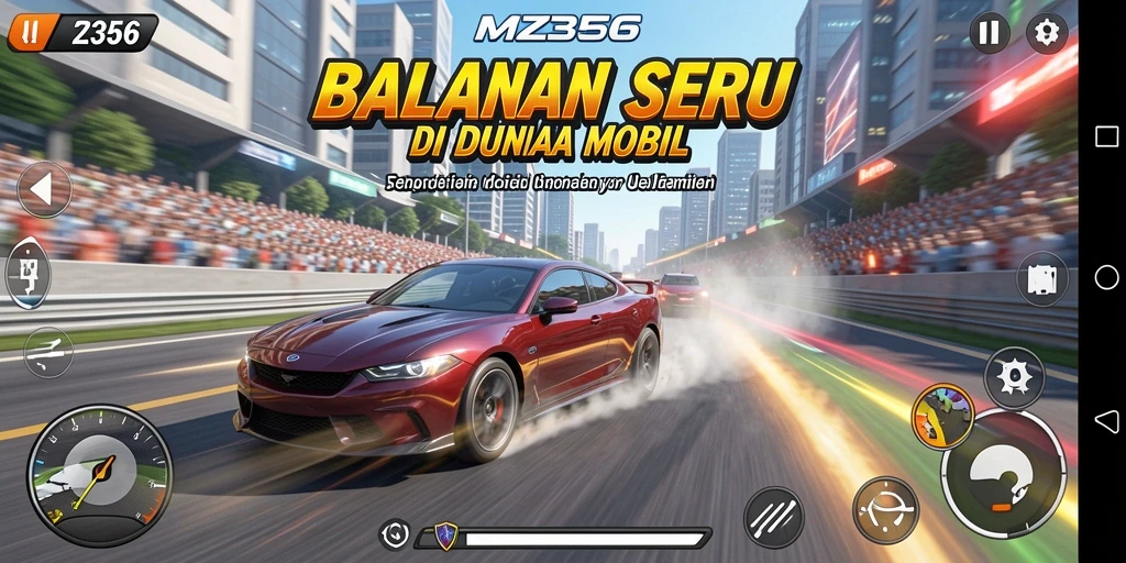 Screenshot utama MZ356 yang menunjukkan aksi balapan yang mendebarkan.