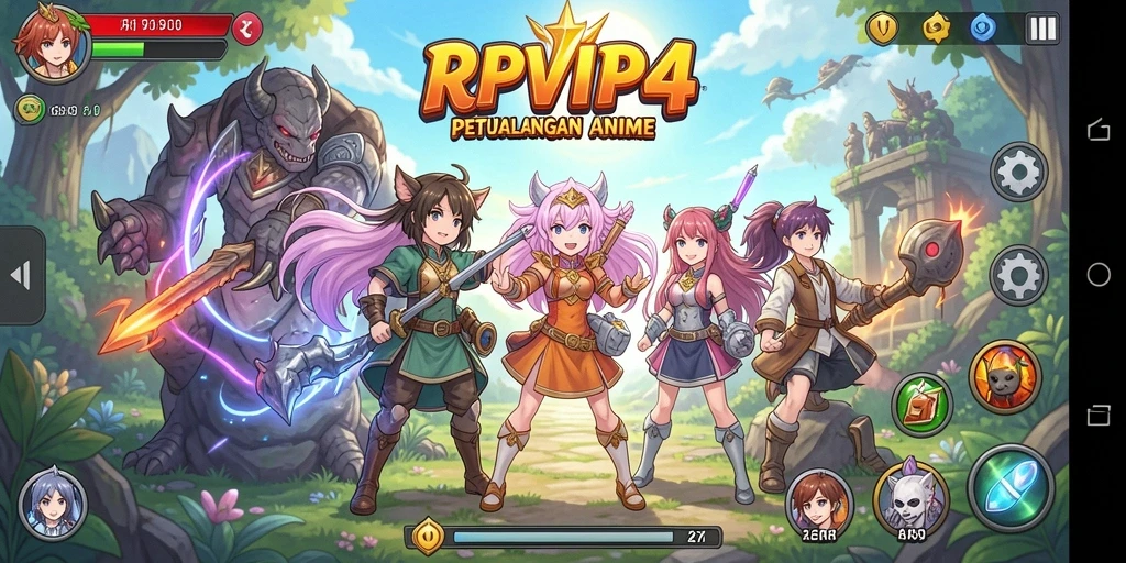 Screenshot RPVIP4 menampilkan karakter Anime beraksi dalam pertarungan yang seru.