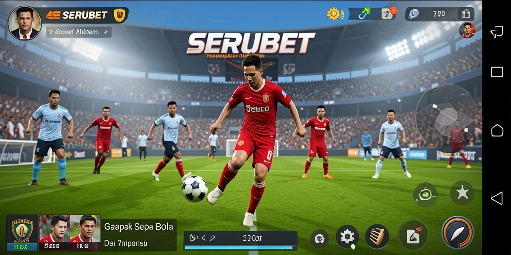 Tangkapan layar gameplay SERUBET menampilkan aksi sepak bola yang mendebarkan.