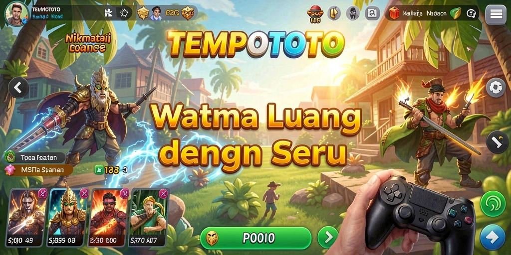Screenshot utama TEMPOTOTO menunjukkan gameplay yang ceria dan interaktif.