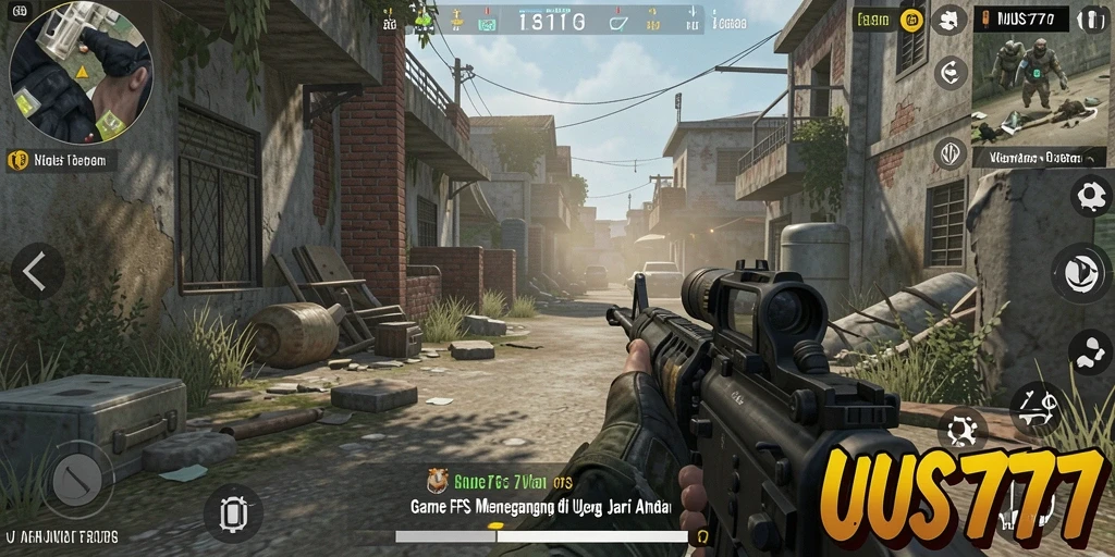 Screenshot menampilkan aksi mendebarkan dalam game FPS UUS777.
