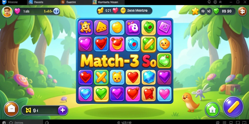 Tampilan gameplay V21 saat pemain menyelesaikan level Match-3.