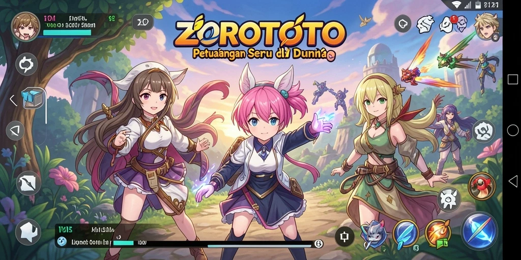 Tampilan gameplay seru ZOROTOTO yang penuh warna.